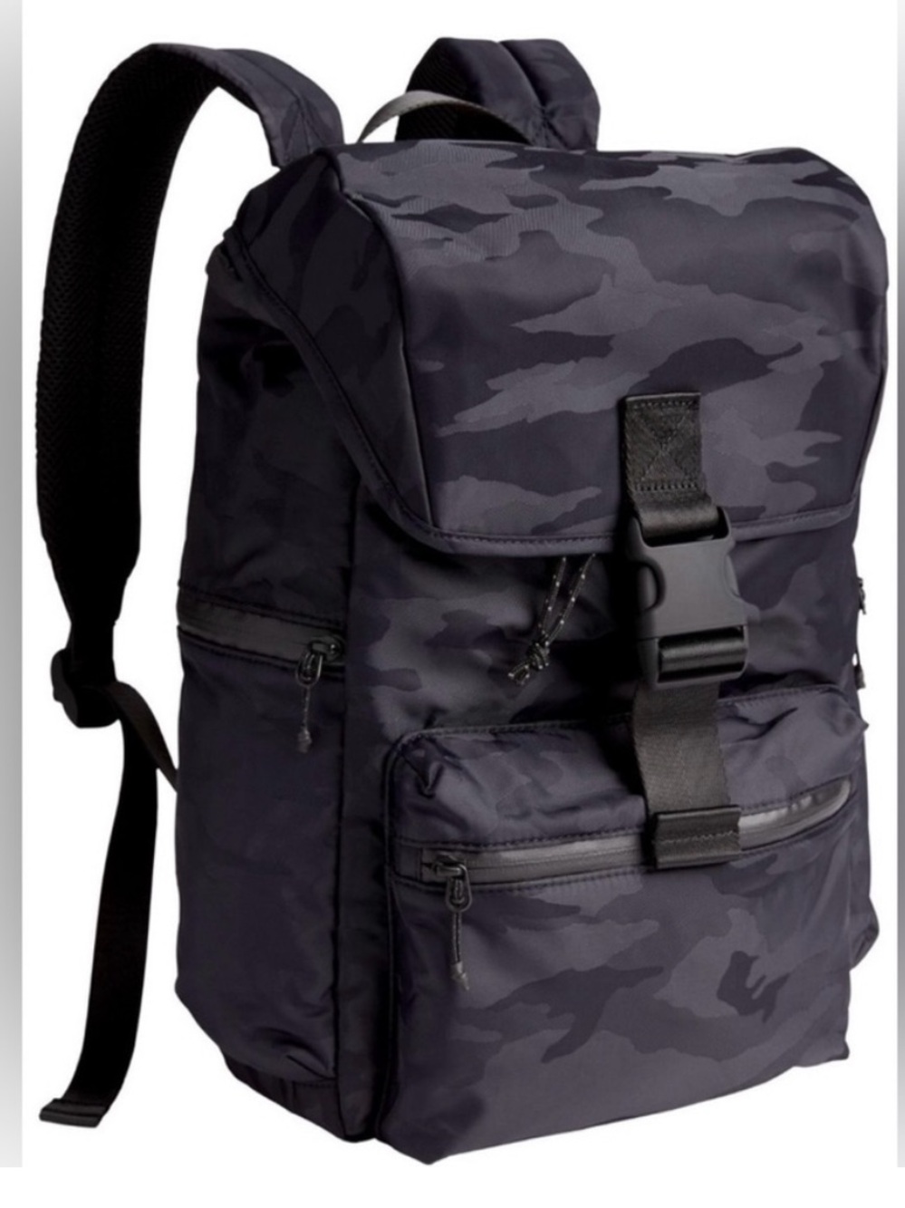 Athleta Venture Utility Backpack Black Camo Laptop Pocket Gym Work waterproof